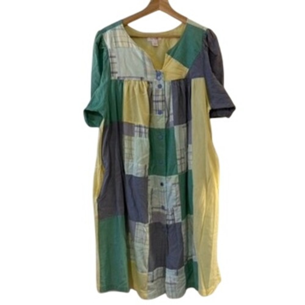 Go Softly Patio Large Patchwork Cotton House Dress Moomoo Cottagecore Pockets